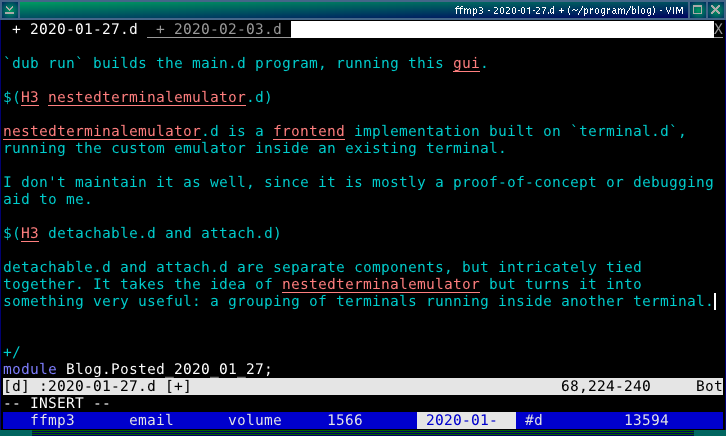 A screenshot showing attach.d running inside main.d on my system