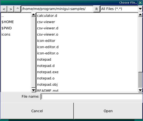 a screenshot of the new minigui custom file picker